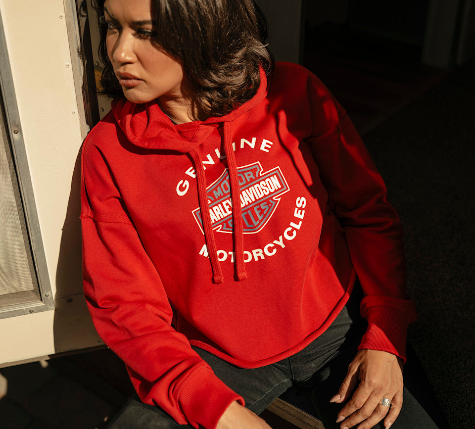H-D ESSENTIAL RAW-EDGE HOODIE - RED