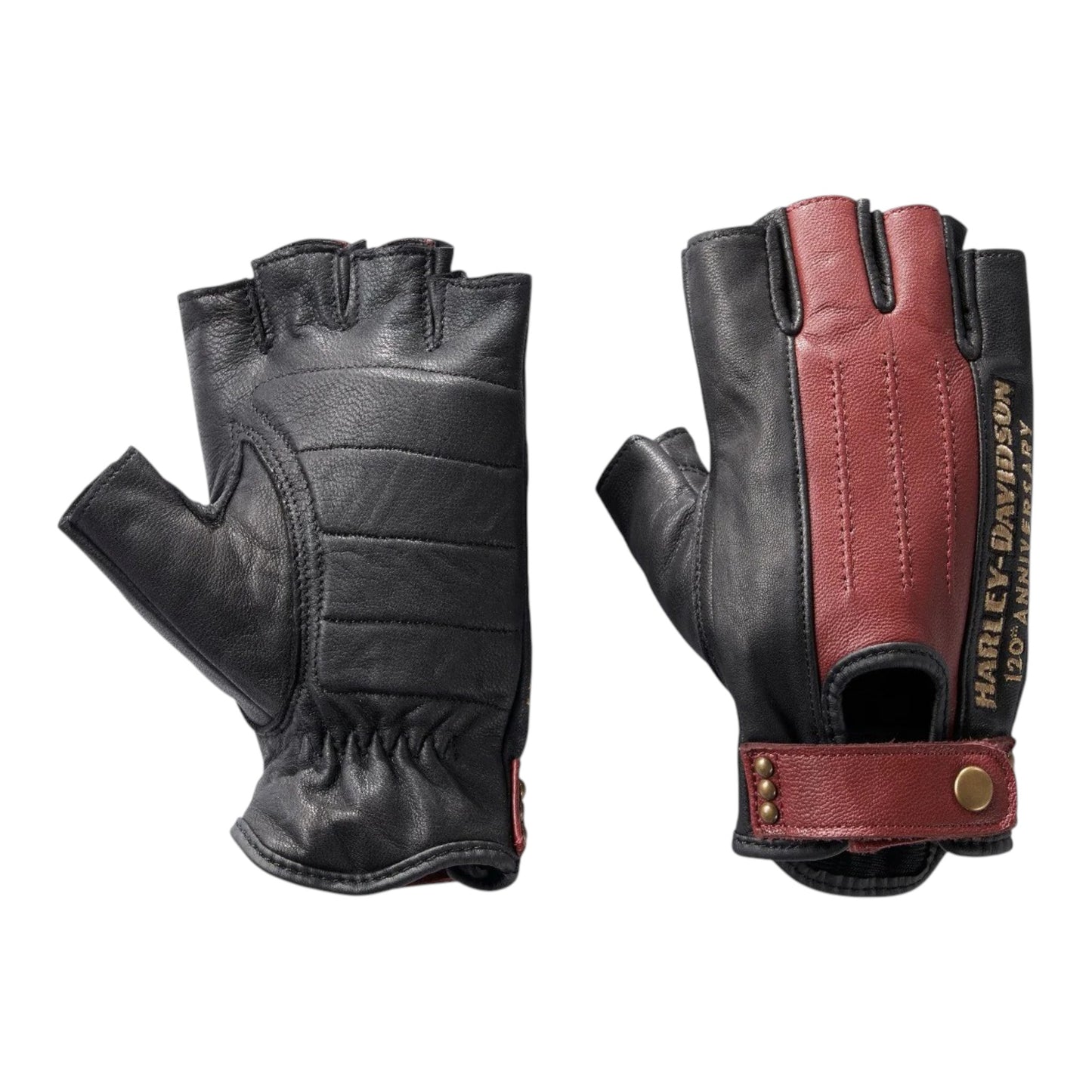 WOMEN'S 120TH ANNIVERSARY CELEBRATION FINGERLESS LEATHER GLOVES - BLACK/RED