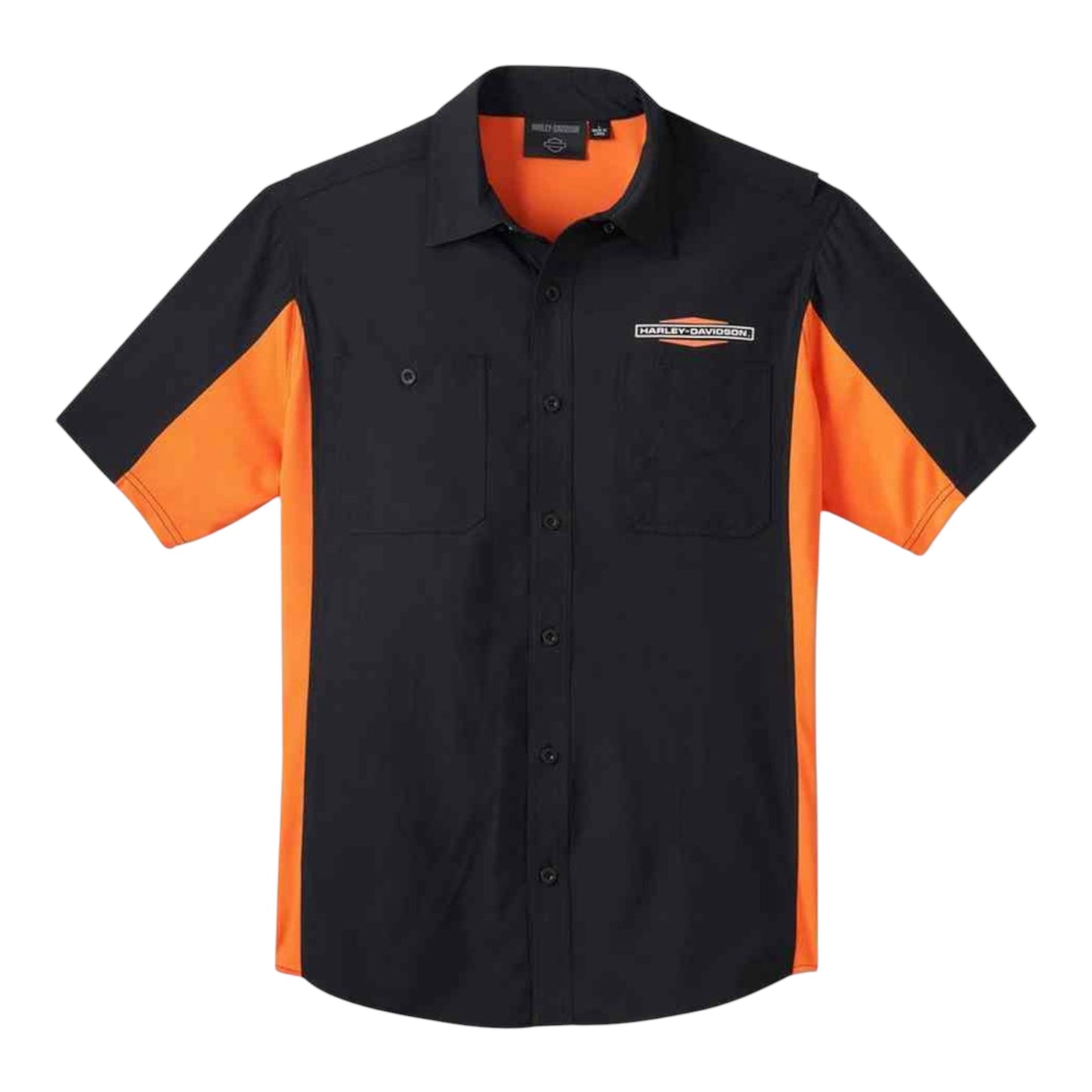 SHIRT-WOVEN,BLACK/ORANGE COLORBLOCK