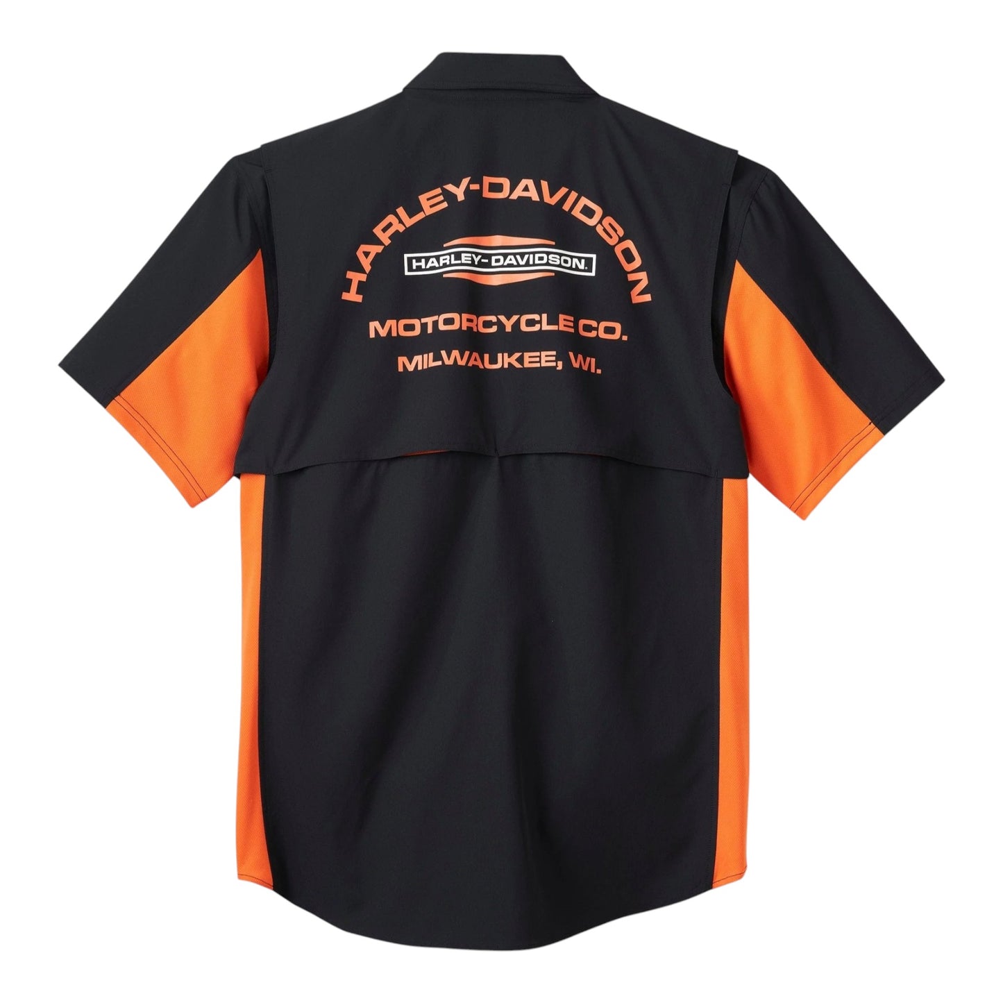 SHIRT-WOVEN,BLACK/ORANGE COLORBLOCK