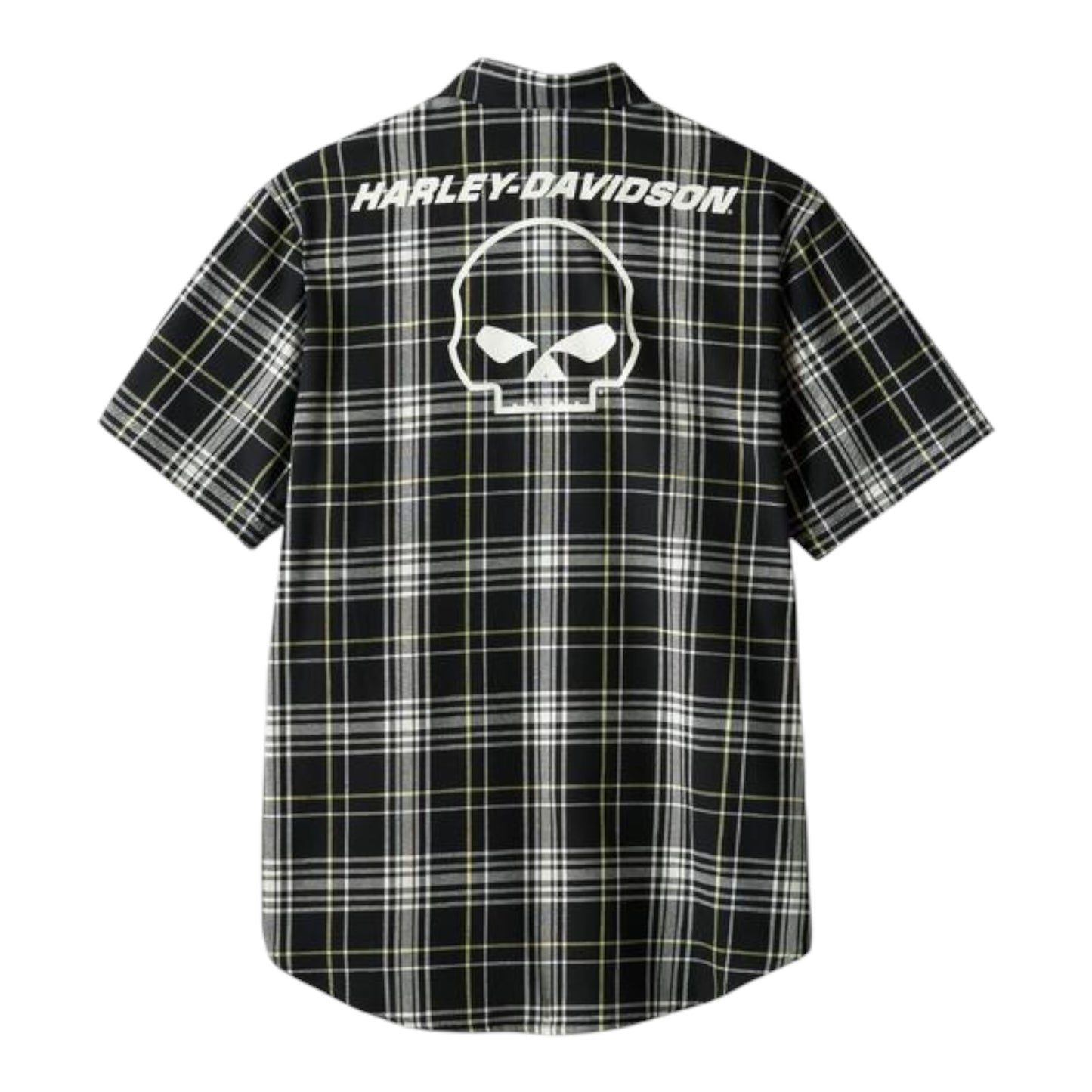 SHIRT-WOVEN, BLACK PLAID W/GREEN