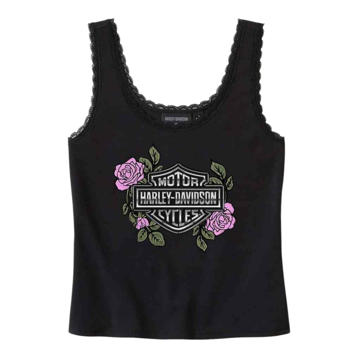 WOMEN'S ROSE & THORN BLING LACE TRIM TANK TOP - BLACK