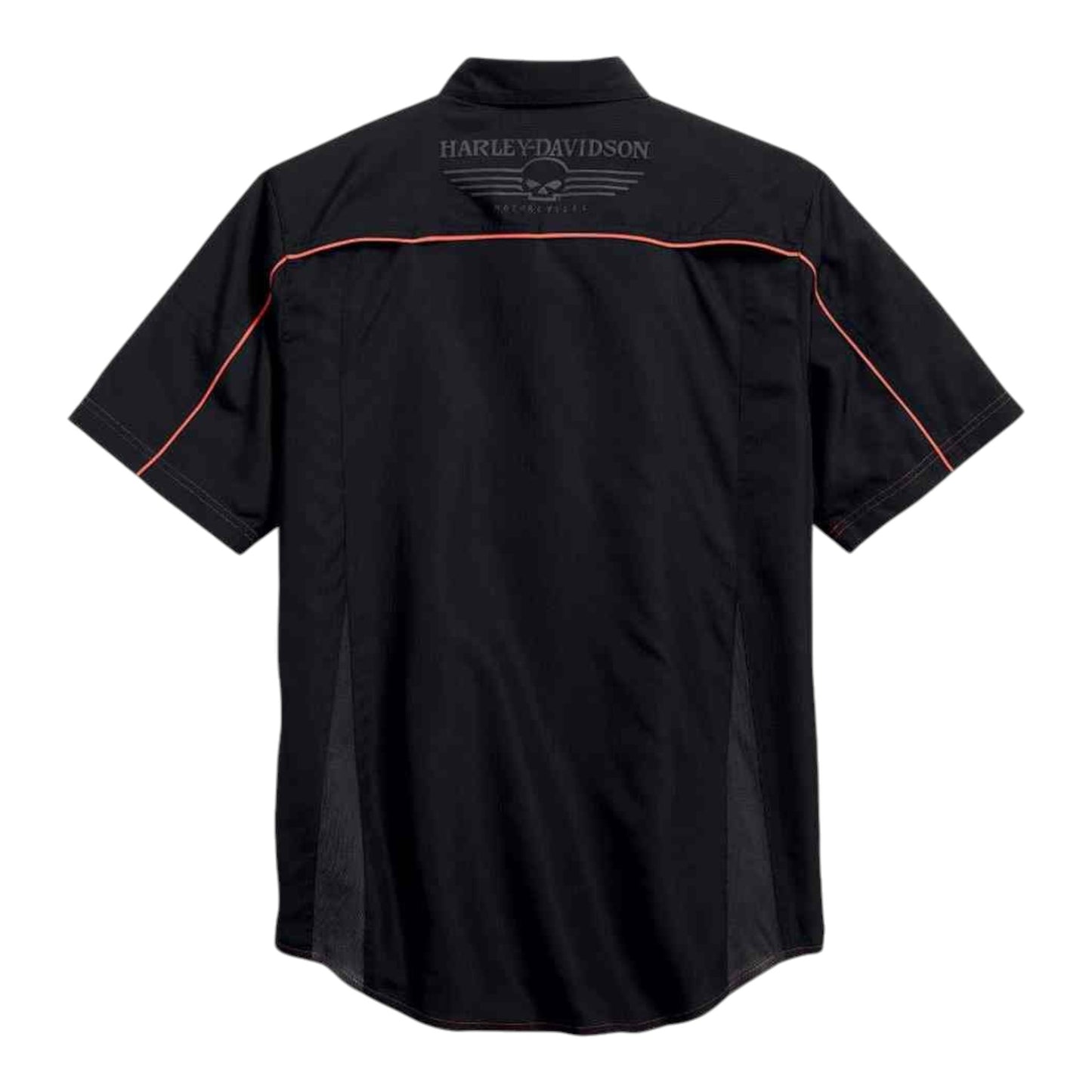 MEN'S BLACK VENTED PERFORMANCE WILLIE G SKULL SHIRT - BLACK/ORANGE