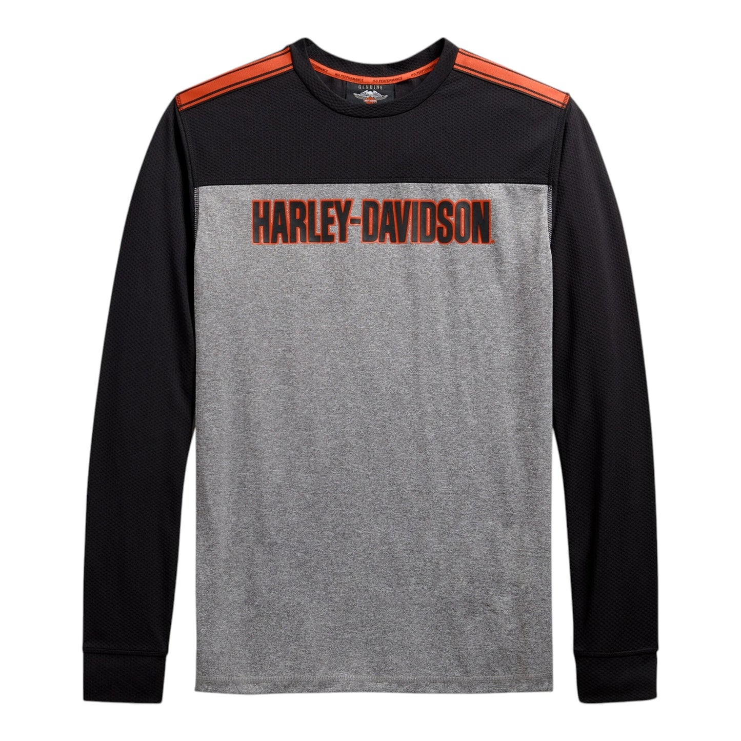 MEN'S PERFORMANCE MICRO MESH LONG SLEEVE - COLORBLOCK GREY/BLACK/ORANGE