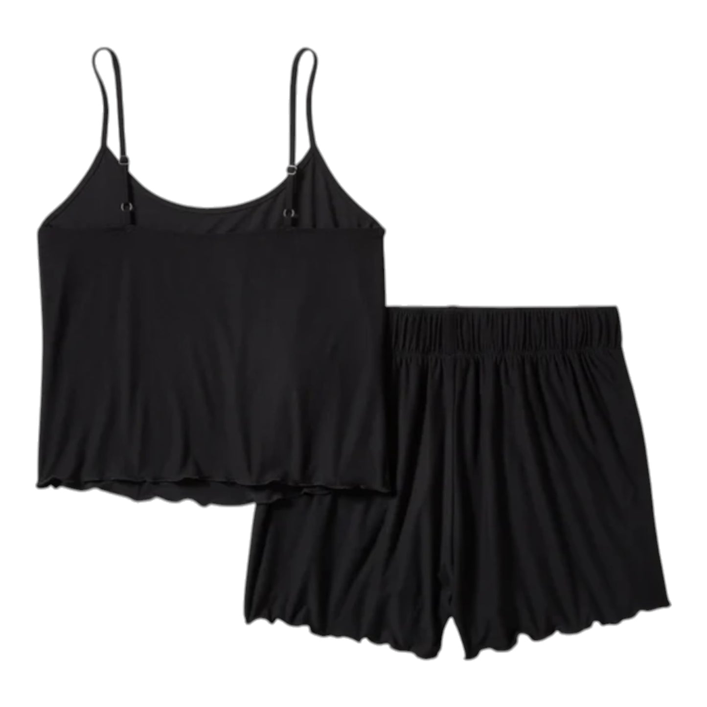 LETTUCE TRIM PAJAMA SHORT SET - BLACK