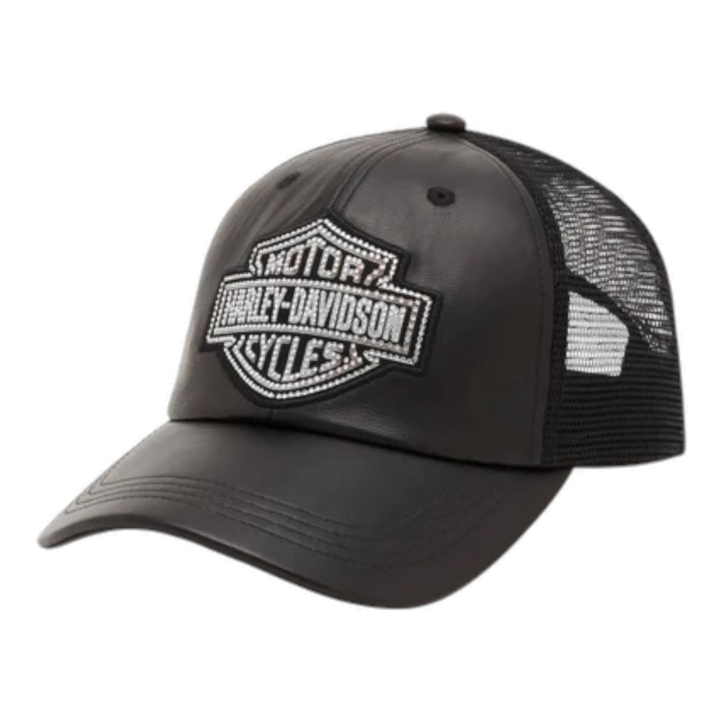 BLING BAR& SHIELD LEATHER TRUCKER CAP - BLACK