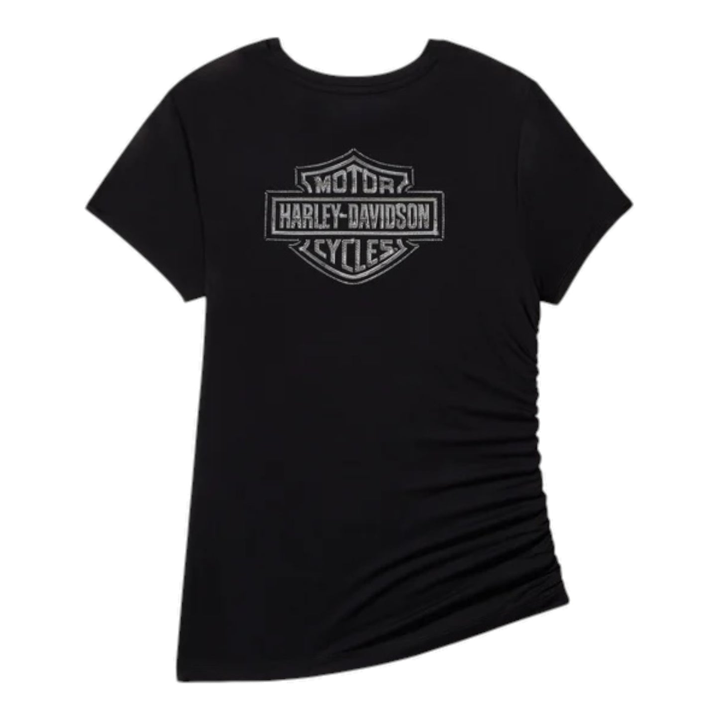 ESSENTIAL BLING RUCHED SHORT SLEEVE TOP - BLACK