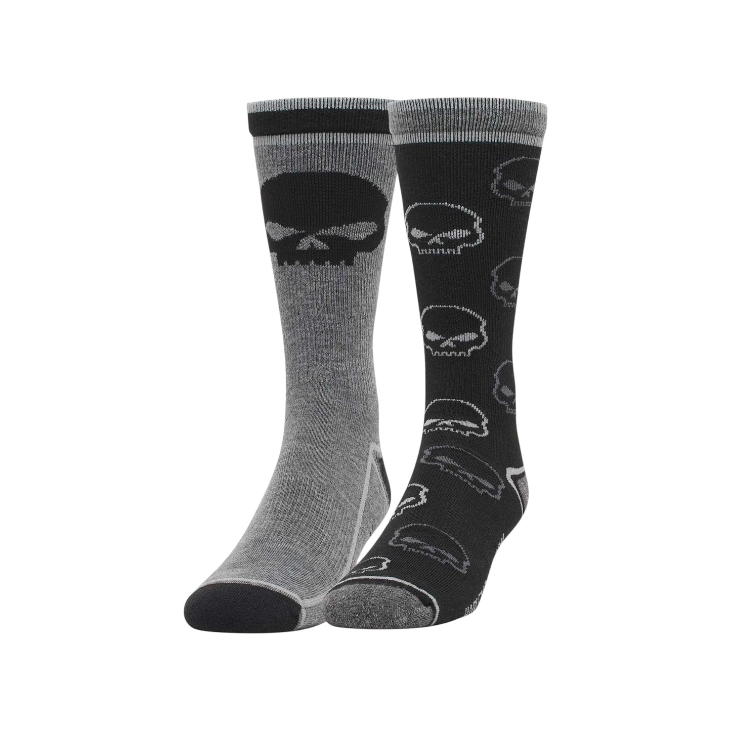 H-D MEN'S 2-PACK WILLIE G SKULL WICKING RIDING SOCKS - BLACK/GREY
