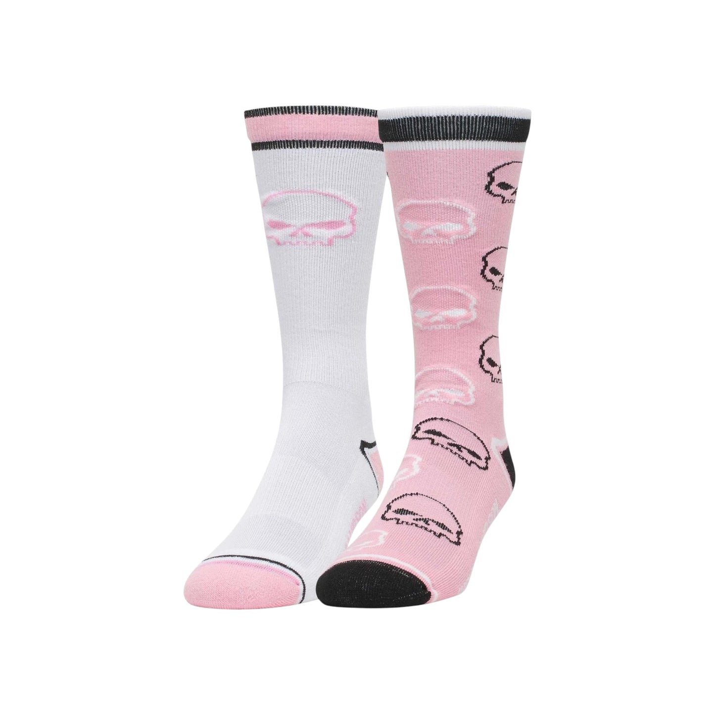 H-D 2-PACK WILLIE G SKULL WICKING RIDING SOCKS - PINK/WHITE
