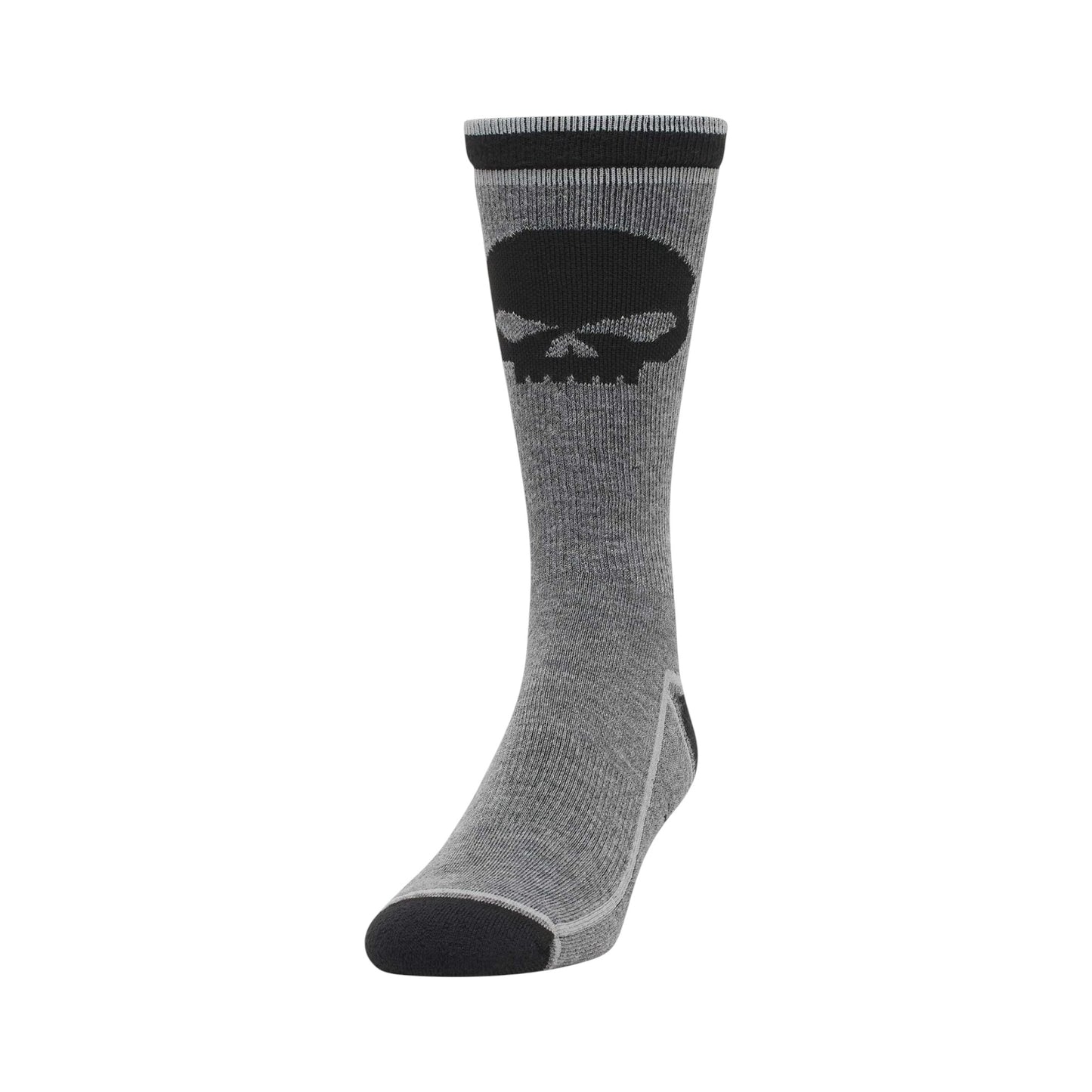 H-D MEN'S WILLIE G SKULL MOISTURE WICKING MID-CALF SOCKS - BLACK/GREY