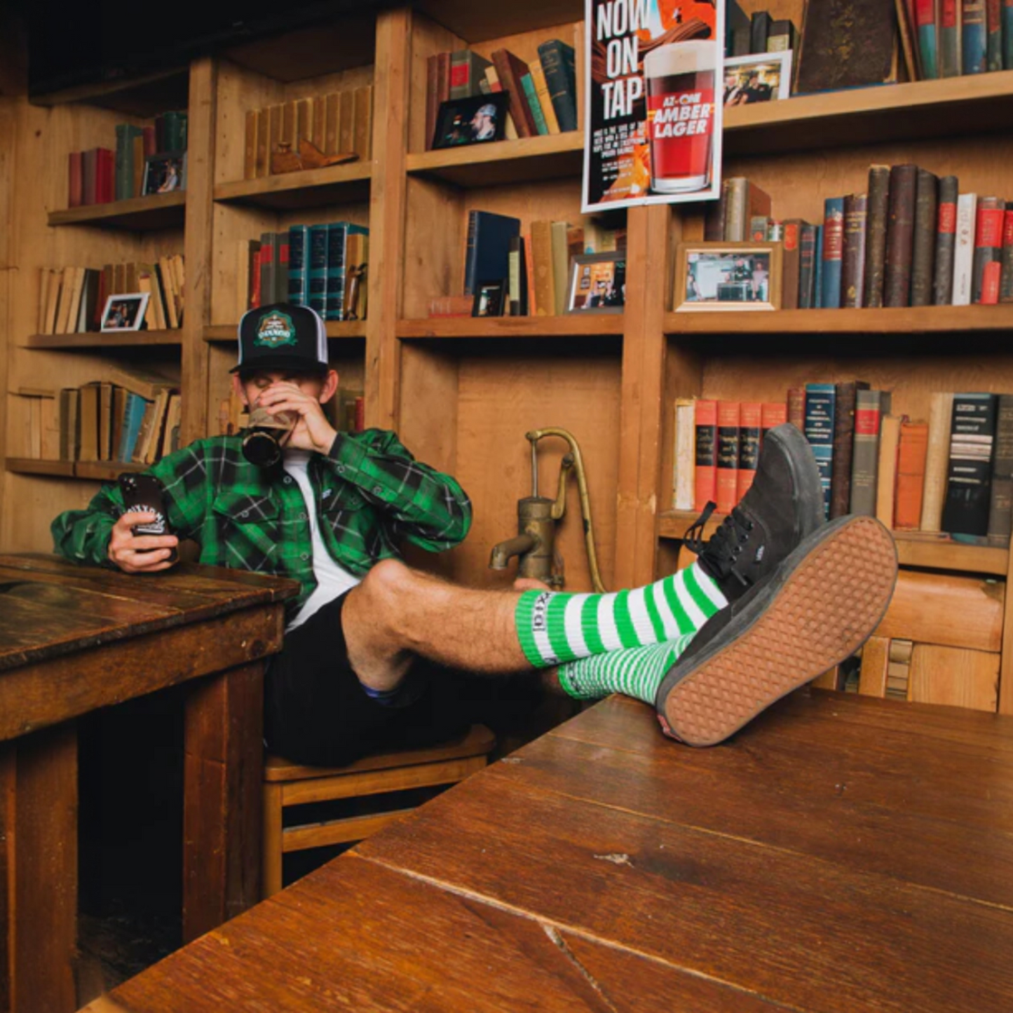 STRIPER CREW SOCKS GREEN/WHITE