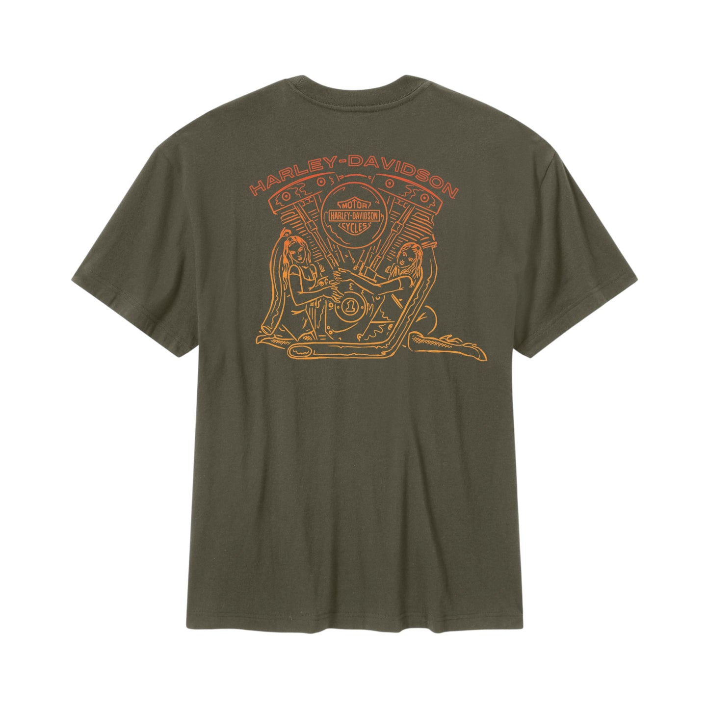MEN'S H-D ENGINE TWINS SHORT SLEEVE TEE - GREEN