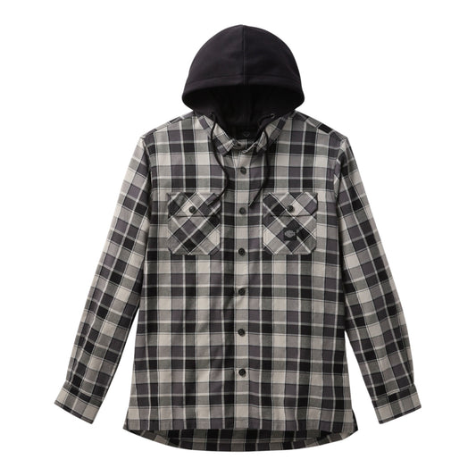 HOODED PLAID LONG SLEEVE SHIRT