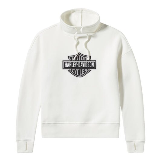 ESSENTIAL BAR & SHIELD FUNNEL NECK PULLOVER- WHITE