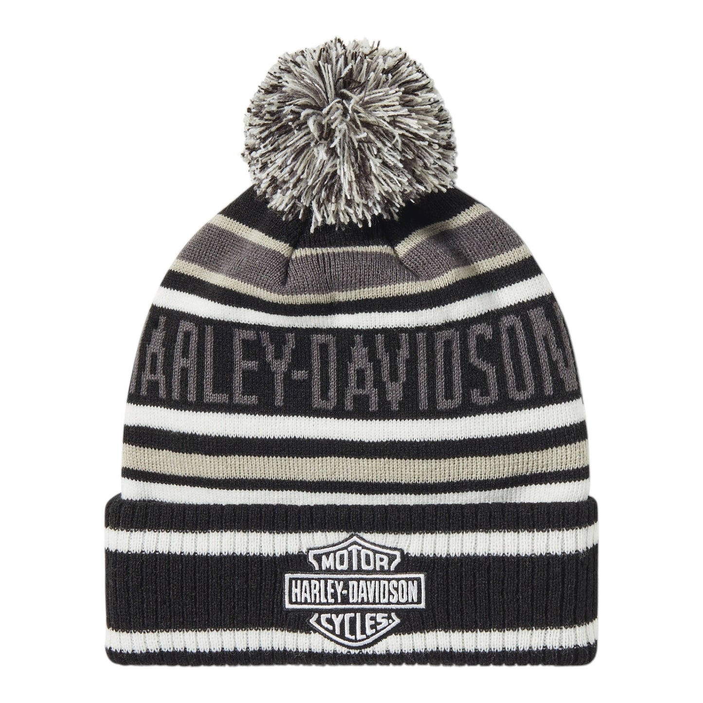HARLEY-DAVIDSON STRIPE POM BEANIE - GREY
