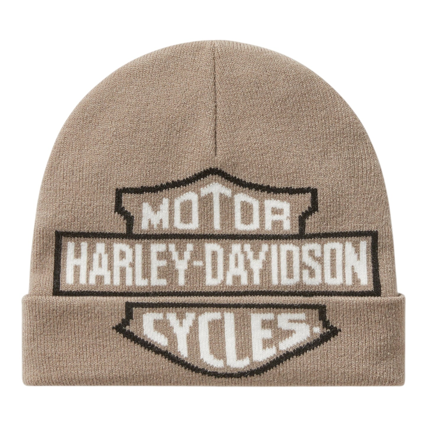 OVERSIZED BAR & SHIELD BEANIE - BEIGE