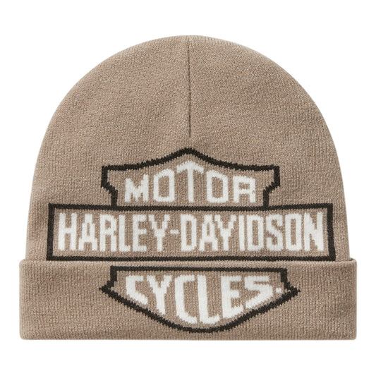 OVERSIZED BAR & SHIELD BEANIE - BEIGE