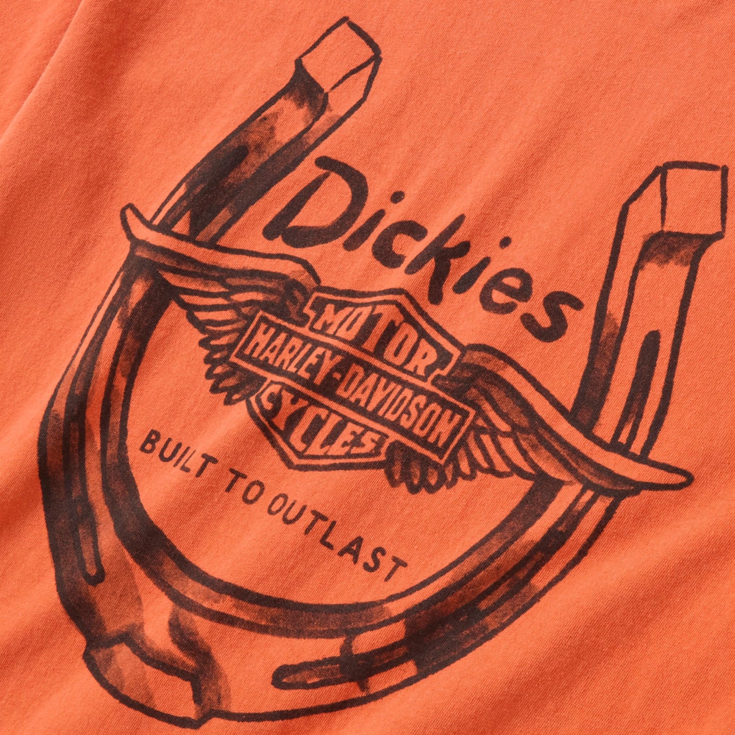 MEN'S DICKIES X HD WINGED HORSESHOE LONG SLEEVE TEE - ORANGE