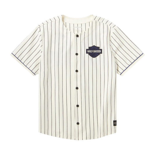 H-D ESSENTIAL PINSTRIPE BASEBALL JERSEY - WHITE/BLUE
