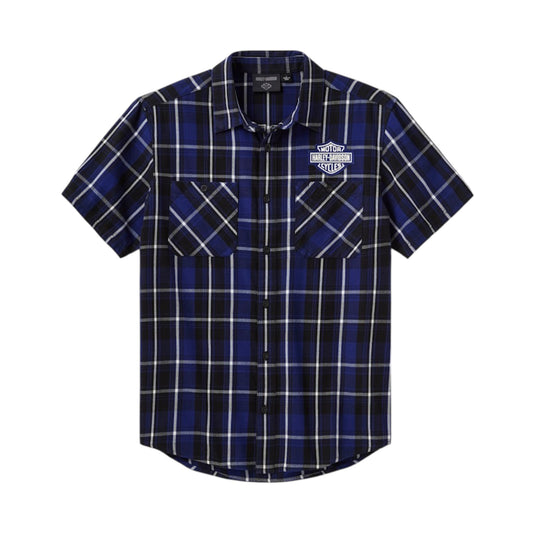 H-D ESSENTIAL SHORT SLEEVE PLAID SHIRT - BLUE