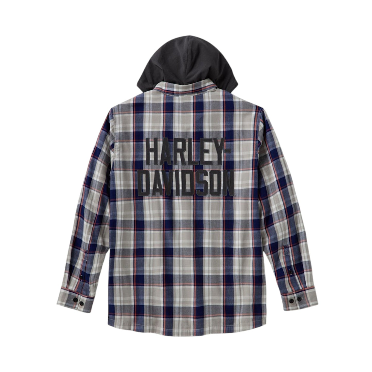 H-D ESSENTIAL METAL BOUND LONG SLEEVE HOODED SHIRT - BLUE/GREY