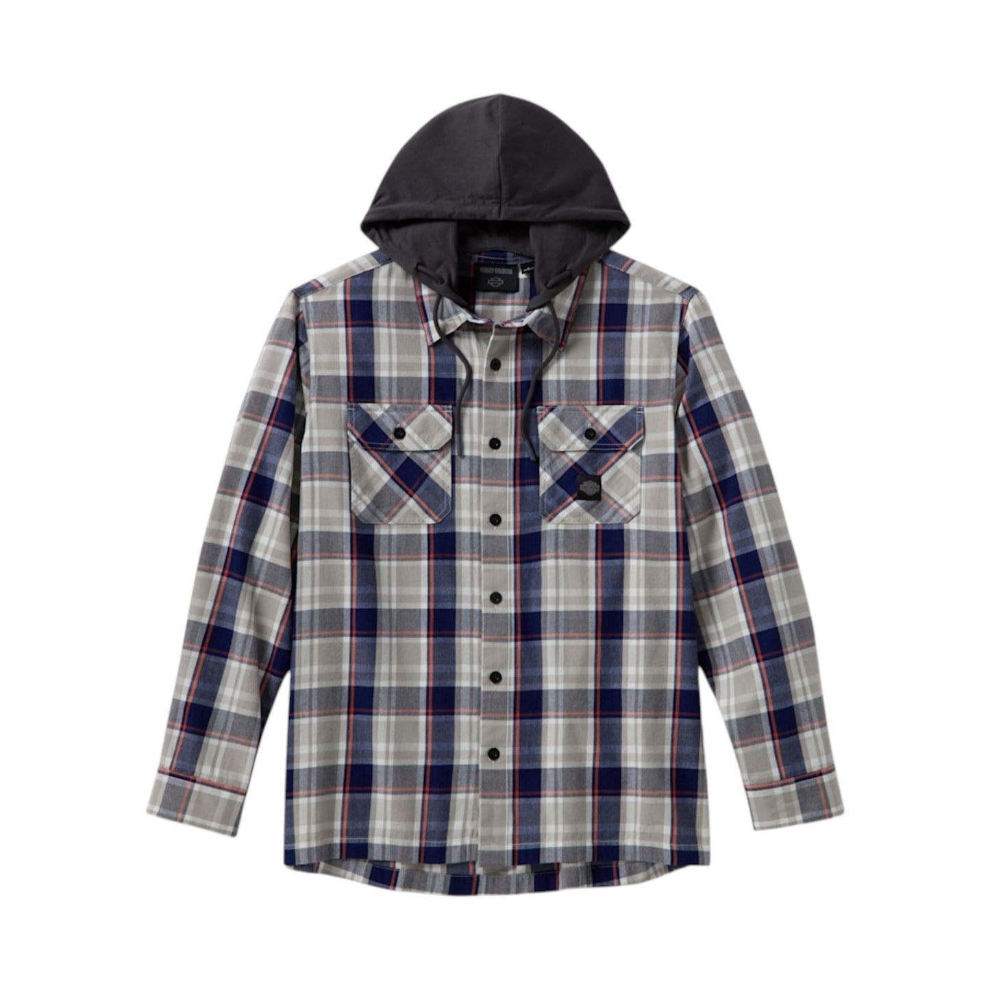 H-D ESSENTIAL METAL BOUND LONG SLEEVE HOODED SHIRT - BLUE/GREY