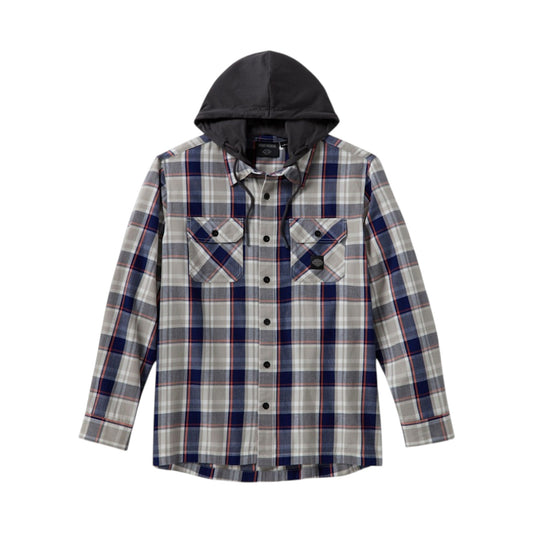 H-D ESSENTIAL METAL BOUND LONG SLEEVE HOODED SHIRT - BLUE/GREY