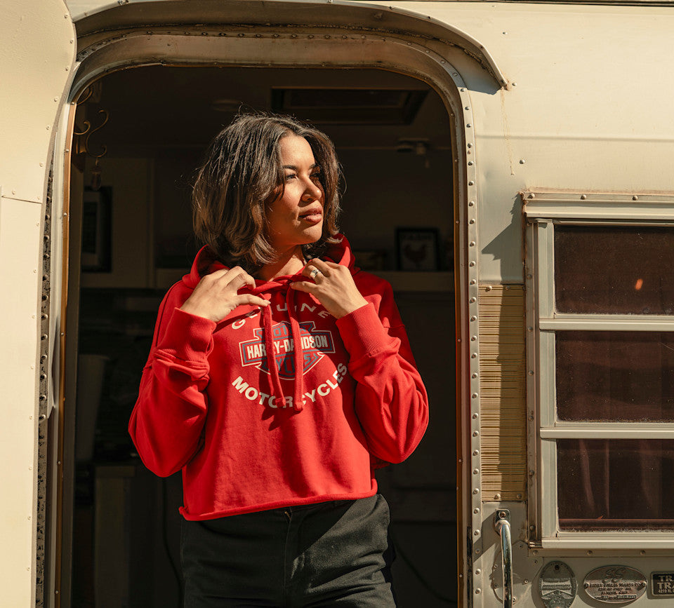 H-D ESSENTIAL RAW-EDGE HOODIE - RED