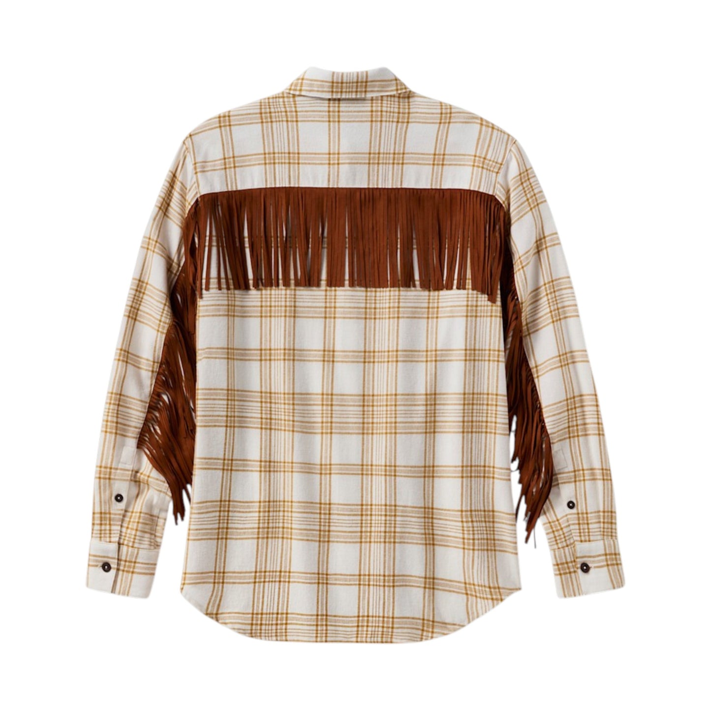 VINTAGE FRINGE PLAID SHIRT - WHITE/BRONZE