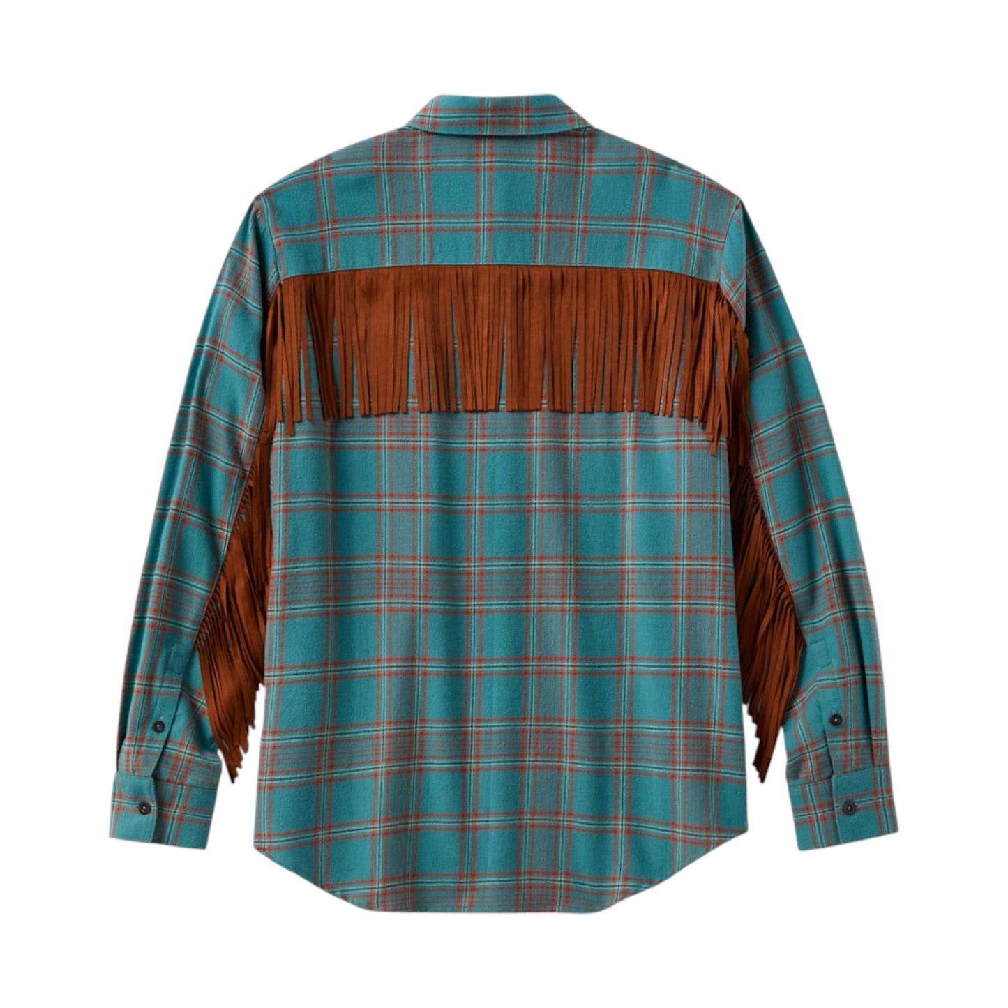 VINTAGE FRINGE PLAID SHIRT - TEAL/ORANGE