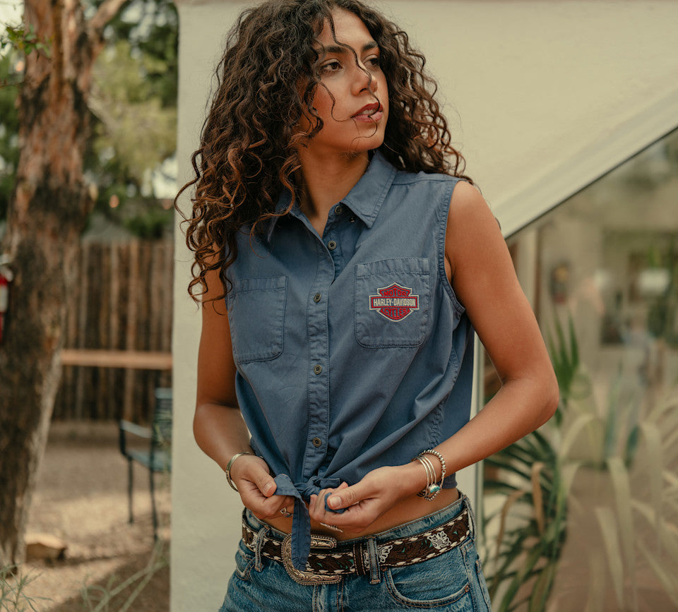 H-D ESSENTIAL TIE FRONT TOP - BLUE