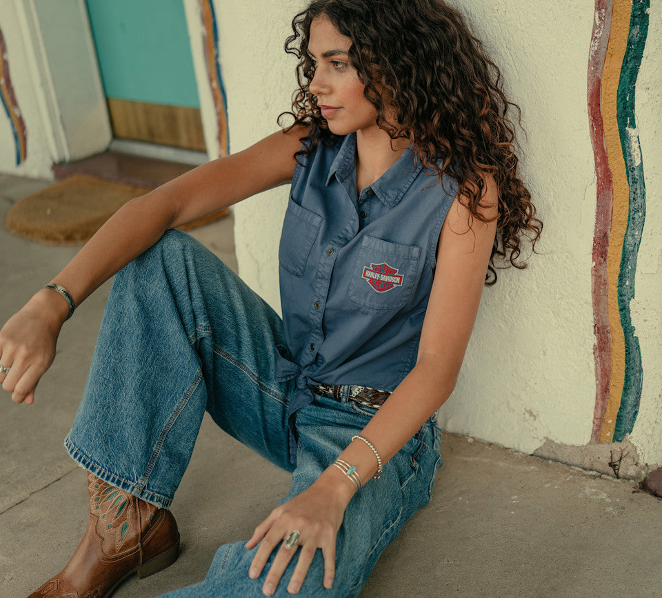 H-D ESSENTIAL TIE FRONT TOP - BLUE
