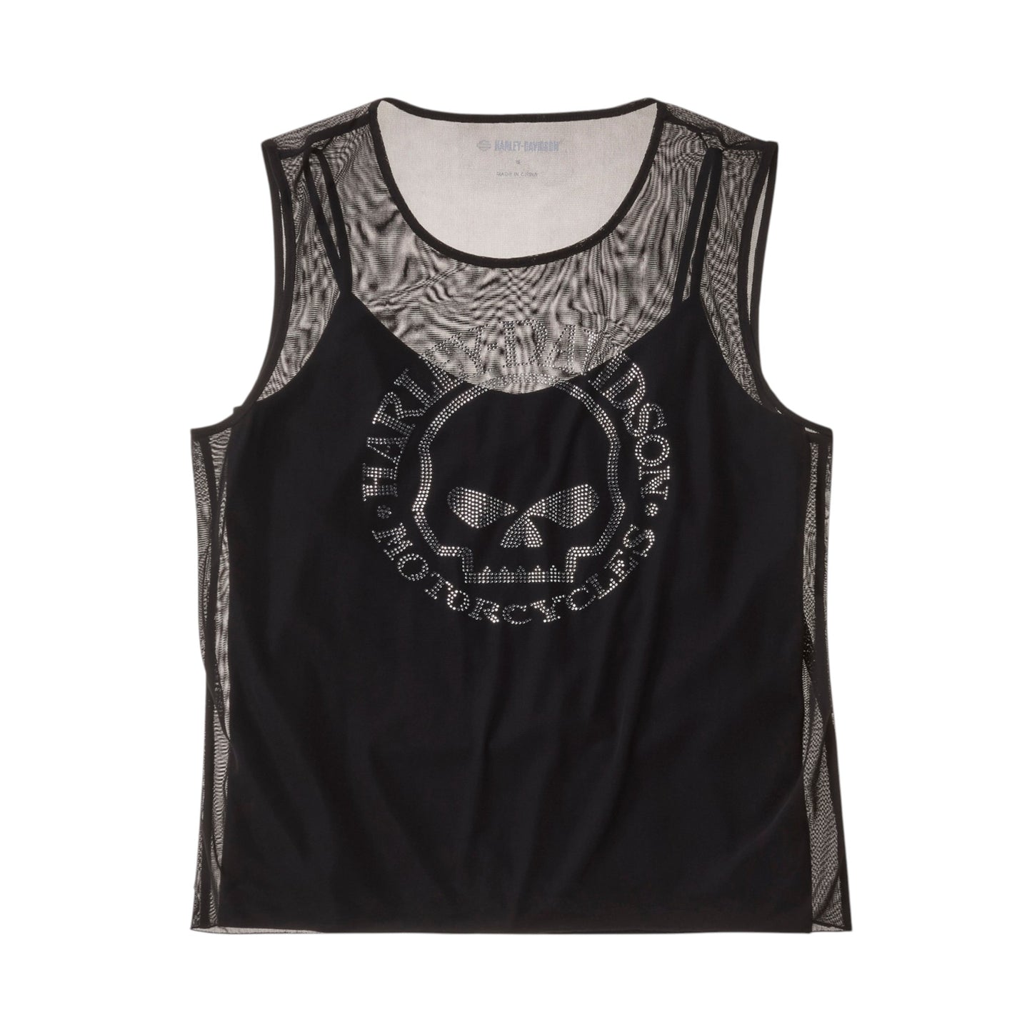 WILLIE G SKULL BLING MESH TOP - BLACK