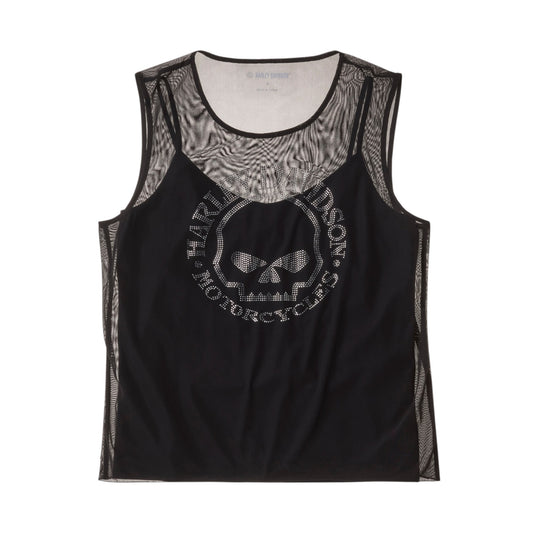 WILLIE G SKULL BLING MESH TOP - BLACK