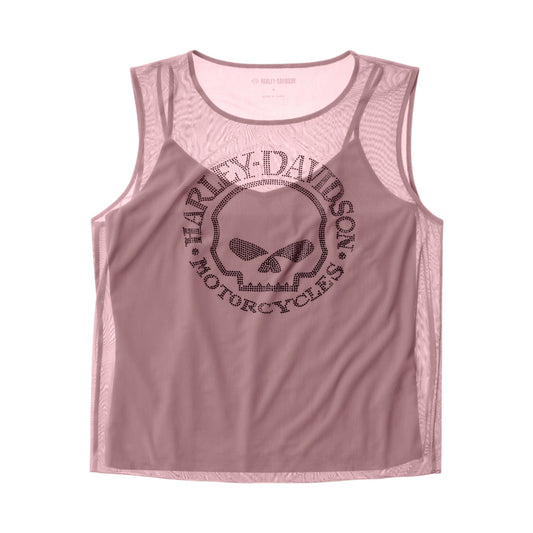 WILLIE G SKULL BLING MESH TOP - PINK