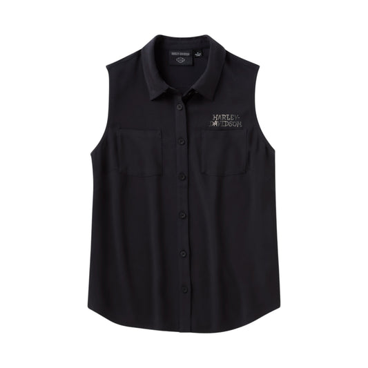 WILLIE G SKULL BLING SLEEVELESS WOVEN - BLACK