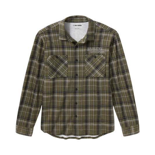 H-D AMERICAN CLASSIC PLAID JERSEY BUTTON-UP - PLAID GREEN