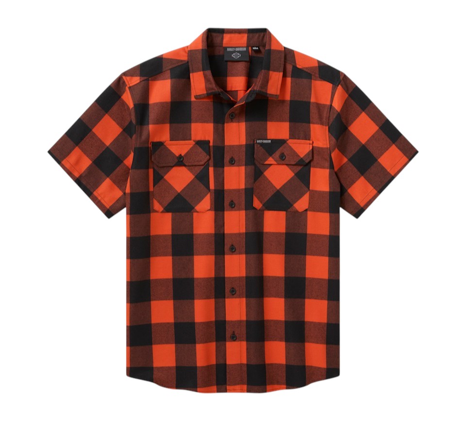 SHIRT - WOVEN BLACK/ORANGE PLAID