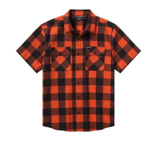SHIRT - WOVEN BLACK/ORANGE PLAID
