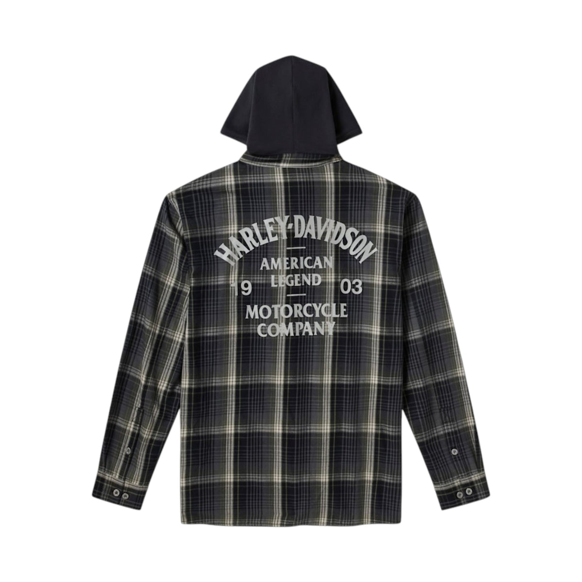 H-D AMERICAN CLASSIC HOODED PLAID SHIRT - GREY/BLK