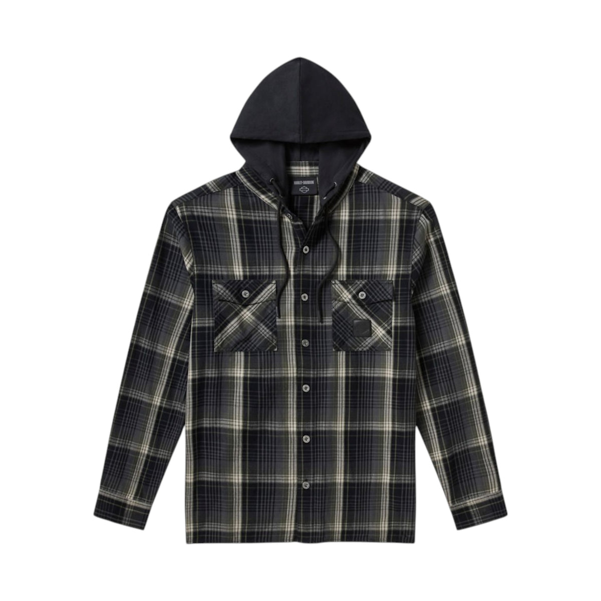H-D AMERICAN CLASSIC HOODED PLAID SHIRT - GREY/BLK