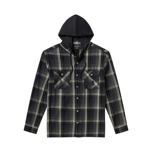 H-D AMERICAN CLASSIC HOODED PLAID SHIRT - GREY/BLK