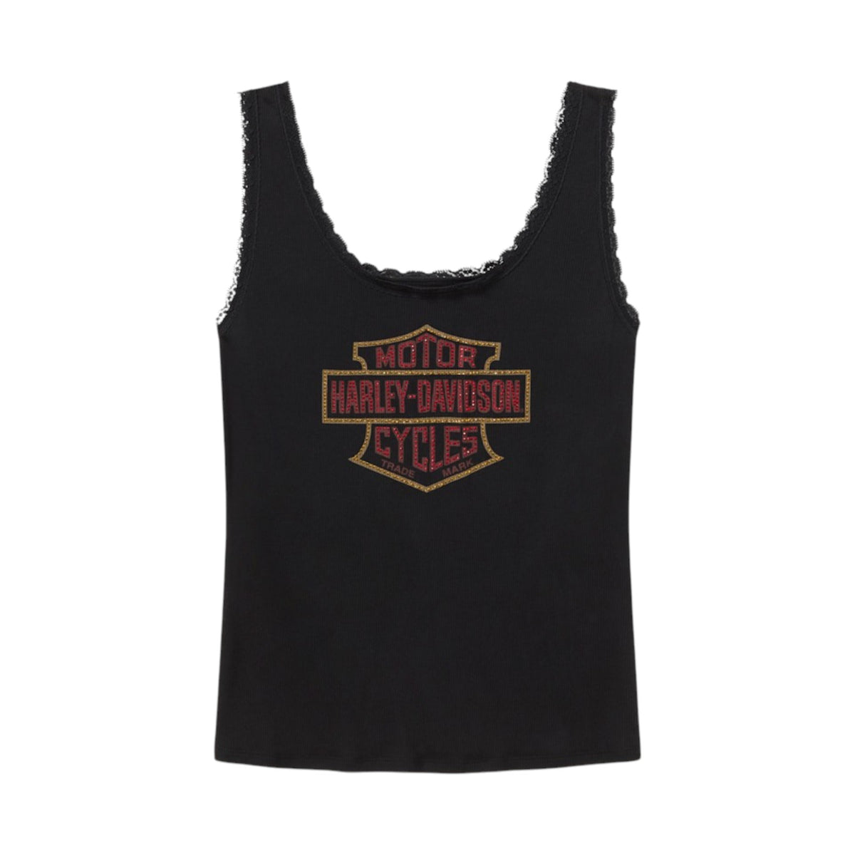 BLING BAR & SHIELD LACE TANK - BLK