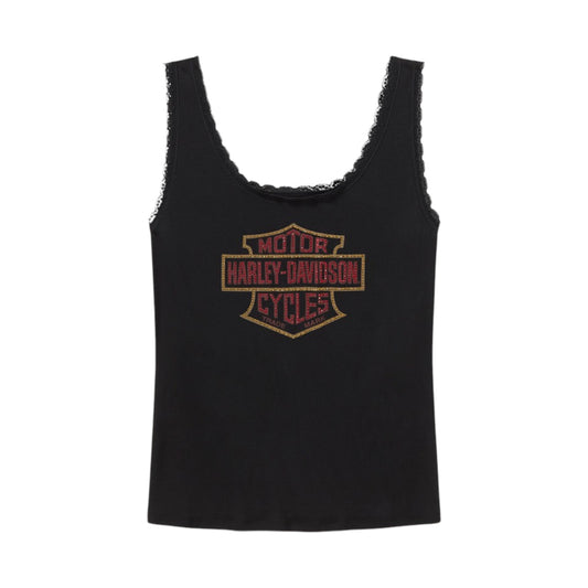 BLING BAR & SHIELD LACE TANK - BLK