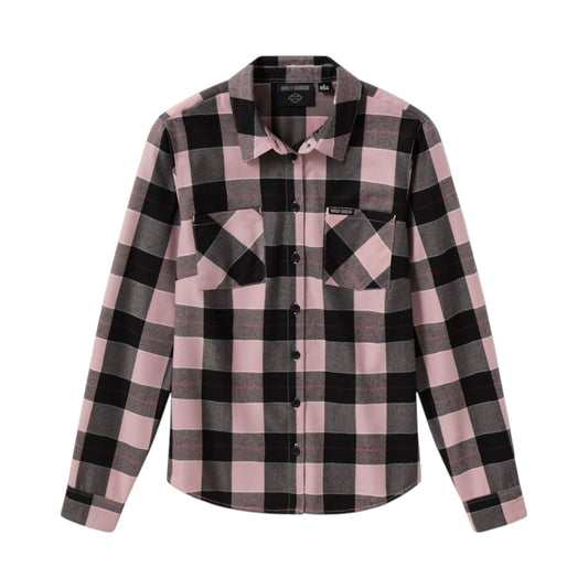 WOMEN'S H-D STANDARD BUFFALO PLAID LONG SLEEVE SHIRT - PLAID DUSTY MAUVE