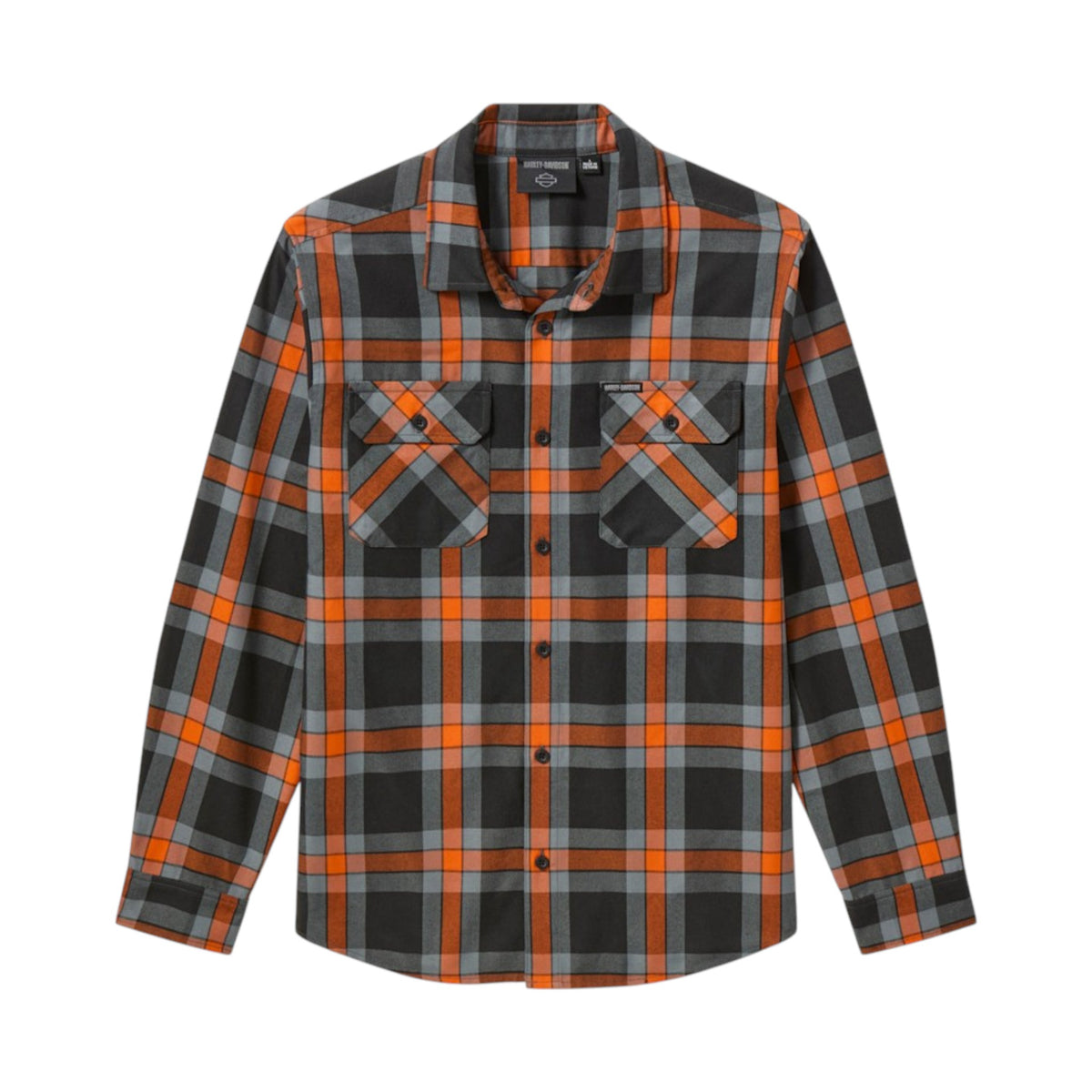 HARLEY-DAVIDSON LONG SLEEVE PLAID SHIRT ORANGE/BLK