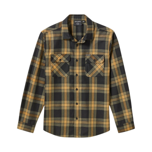 HARLEY-DAVIDSON LONG SLEEVE PLAID SHIRT - BROWN/BLK