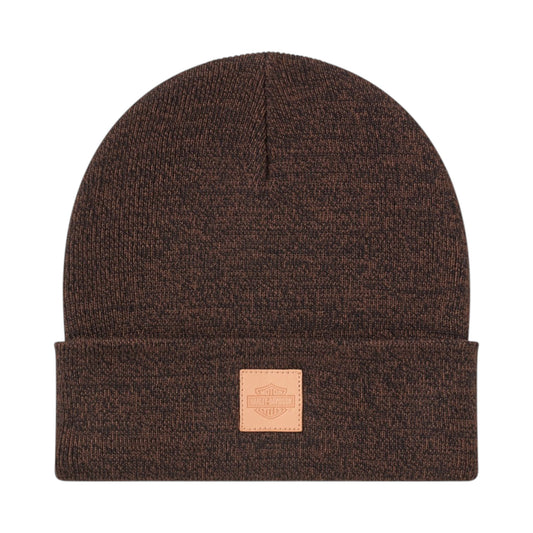 FOREVER HARLEY LEATHER PATCH BEANIE - COFFEE