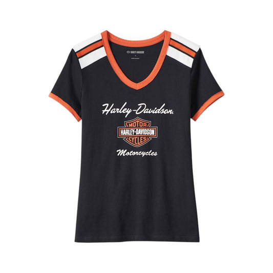 WOMEN'S ICONIC V-NECK SHOULDER STRIPE TEE