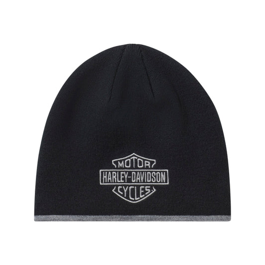MEN'S BAR & SHIELD KNIT BEANIE - BLACK